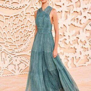 Ulla Johnson Freesia Maxi Gown in Kelp (Blue-Green) in Pristine Condition